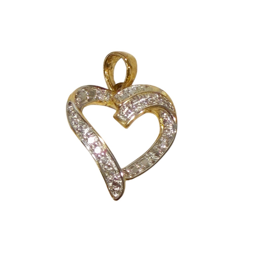 E‎ 925 Gold Tone Heart Shaped Stone Necklace Charm Jewelry
